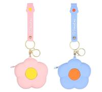 Générique Lot de 2 Porte-Monnaies en Silicone Forme Fleur Fermeture Éclair, Mini Pochettes pour Paquet à Main, Petites Pochettes pour Écouteurs, Couleurs Bleu Ciel et Rose Cerisier, Compact