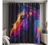 Générique Lot de 2 Rideau Occultant Cheval Coloré, Rideau Isolant Thermique à Oeillets pour Salon Chambre Cuisine Fenetre, Motif Grille Violet, 110x215 cm (LxH)