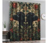 Générique Lot de 2 Rideau Occultant Feuillage Vintage, Rideau Isolant Thermique à Oeillets pour Salon Chambre Cuisine Fenetre, Motif Chien et Motif Floral Botanique, 117x183 cm (LxH)