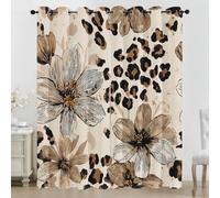 Générique Lot de 2 Rideau Occultant Fleur Plante Rétro, Impression Imprimé Léopard Rideaux de Fenêtre Thermique Isolants Anti Bruit a Oeillets Rideaux Chambre Salon 140x175 cm L348y
