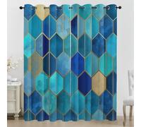 Générique Lot de 2 Rideau Occultant Géométrie Hexagone, Impression Or Bleu Rideaux de Fenêtre Thermique Isolants Anti Bruit a Oeillets Rideaux Chambre Salon 140x245 cm K139e