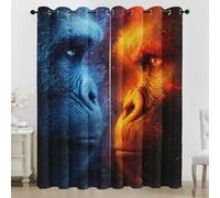 Générique Lot de 2 Rideau Occultant Gorille Glace et Feu, Impression Gorille Bleu Orange Rideaux de Fenêtre Thermique Isolants Anti Bruit a Oeillets Rideaux Chambre Salon 140x280 cm ADT110q