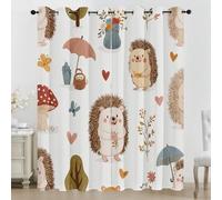 Générique Lot de 2 Rideau Occultant Hérisson de Dessin Animé, Impression Fleur Champignon Rideaux de Fenêtre Thermique Isolants Anti Bruit a Oeillets Rideaux Chambre Salon 228x228 cm K275e