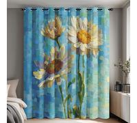 Générique Lot de 2 Rideau Occultant Marguerite, Rideau Isolant Thermique à Oeillets pour Salon Chambre Cuisine Fenetre, Motif Peinture à l'huile Fleur Blanc, 117x183 cm (LxH)