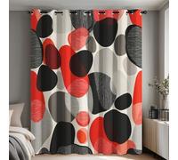 Générique Lot de 2 Rideau Occultant Rouge et Noir Géométrique, Rideau Isolant Thermique à Oeillets pour Salon Chambre Cuisine Fenetre, Motif Moderne du Milieu du Siècle, 140x180 cm (LxH)
