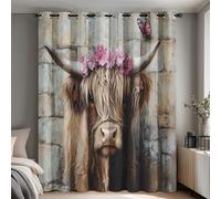 Générique Lot de 2 Rideau Occultant Vache des Highlands, Rideau Isolant Thermique à Oeillets pour Salon Chambre Cuisine Fenetre, Motif Mur de Briques Fleur Papillon, 140x220 cm (LxH)