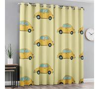 Générique Lot de 2 Rideau Occultant Voiture, Rideau Isolant Thermique à Oeillets pour Salon Chambre Cuisine Fenetre, Motif Voiture Jaune Garçon, 140x200 cm (LxH)