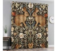 Générique Lot de 2 Rideau Occultant William Morris, Rideau Isolant Thermique à Oeillets pour Salon Chambre Cuisine Fenetre, Motif Lapin Fleurs Vintage, 110x215 cm (LxH)