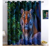 Générique Lot de 2 Rideaux de fenêtre en Réaliste Délicat Animal Tigre, Vert Rideaux filtrant la lumière avec œillets pour Salon et Chambre à Coucher - 75 L X 166 H cm