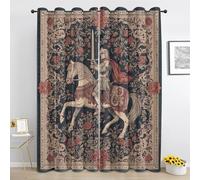 Générique Lot de 2 Rideaux Motif Chevalier Médiéval - Rideaux a Oeillets Occultant Victorien Baroque Fleur Vintage - Rideau Thermique Isolant pour Salon Chambre - 140 x 260 cm Ms126