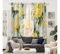 Générique Lot de 2 Rideaux Occultant Thermiques Isolant Anti Froid et Chaleur 110L X 215H cm Rideau Salon à Oeillets Classique Glamour Fleur Pivoine Hortensia Decoration Chambre Maison Cuisine, Gris