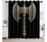 Générique Lot de 2 Rideaux occultants à Isolation avec œillets 117 x 229 cm Gothique Tradition Arme Hache De Guerre Thermique 3D Impression Décoration Salon Rideau Phonique pour Chambre Enfant, Noir