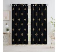 Générique Lot de 2 Rideaux Occultants Étoiles Dorées Couronne pour Adultes Enfants, Noir Rideau Polyester Thermique Isolant Anti Froid 110L x 215H cm pour Salon Chambre Chambres d'enfants
