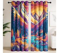 Générique Lot de 2 Rideaux Occultants Grandioses, Plat, Paysage, Forêt de conifères | Isolant Thermique et Phonique - Style Majestueux, Pics enneigés, Rivière pour Enfants et Adolescents