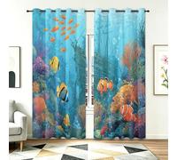 Générique Lot de 2 Rideaux Occultants Modernes 67.5 L x 160 H cm, Rideau Isolant Thermique et Phonique, Protection Solaire pour Fenêtre Chambre et Séjour, Bleu Corail Océanique Côtier