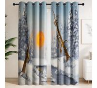 Générique Lot de 2 Rideaux Occultants Silhouette Cerf Pins Enneigés Arbres Morts | Isolant Thermique et Phonique - Style Serein Réaliste Nordique Froid pour Salon, Chalet de Vacances, Chambre Homme