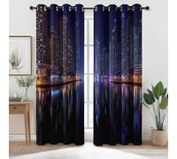 Générique Lot de 2 Rideaux occultants Sombre pour Chambre à Coucher, Motif Vue Nocturne de la Ville Moderne œillets 106.5 L x 254 H cm,doublés Thermiques Adaptés Aux Chambres et Aux Salons