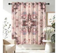 Générique Lot de 2 Rideaux Occultants Thermiques avec Oeillets, 70L X 240H cm Motif Aztèque Géométrie Symétrie - Isolant Anti-Froid et Bruit pour Chambre Enfant et Salon Décoration Rose