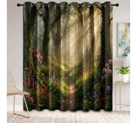 Générique Lot de 2 Rideaux Occultants Thermiques, Forêt Sentier Fleurs Soleil Isolants Anti Froid avec Œillets, Imprimés Rêve Naturel Opaques en Polyester 140 X 245 cm (LxH) pour Chambre et Salon