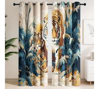 Générique Lot de 2 Rideaux Occultants Tigre majestueux, Feuillage de Jungle | Isolant Thermique et Phonique - Style Aquarelle Orientale, Style Sauvage Robuste pour Chambre parentale, Salon Audacieux