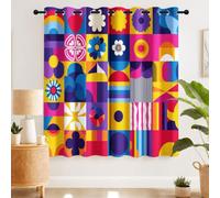 Générique Lot de 2 Rideaux Opaques et occultants - Grid Geometric Colour Flowers Repeat Pattern Pop Vibrant - pour Ferme, Salon, Chambre à Coucher - 132 x 214 CM cm