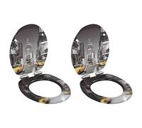 Générique Lot de 2 Siège WC MDF Couvercle à Fermeture en Douceur New York, Plomberie, Accessoires pour bidets & Toilettes, Sièges de Toilettes & de bidets, Gris (Poids 7.88KG)