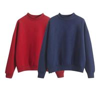 Générique Lot de 2 Sweet Femme San Capuche 2025 Sweat-Shirt Femme Décontracté Simple Couleur Unie Manches Longues à Col Rond Blouse Top Pattes Lavage Hauts Basiques Pull Automne - Hiver