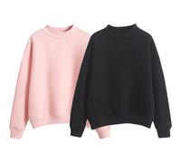 Générique Lot de 2 Sweet Femme San Capuche 2025 Sweat-shirt Femme Décontracté Simple Couleur Unie Manches Longues à Col Rond Blouse Top Pattes Lavage Hauts basiques Pull Automne - Hiver