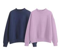 Générique Lot de 2 Sweet Femme San Capuche 2025 Sweat-Shirt Femme Décontracté Simple Couleur Unie Manches Longues à Col Rond Blouse Top Pattes Lavage Hauts Basiques Pull Automne - Hiver