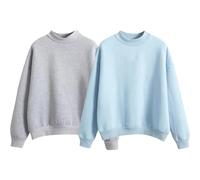 Générique Lot de 2 Sweet Femme San Capuche 2025 Sweat-shirt Femme Décontracté Simple Couleur Unie Manches Longues à Col Rond Blouse Top Pattes Lavage Hauts basiques Pull Automne - Hiver