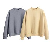 Générique Lot de 2 Sweet Femme San Capuche 2025 Sweat-shirt Femme Décontracté Simple Couleur Unie Manches Longues à Col Rond Blouse Top Pattes Lavage Hauts basiques Pull Automne - Hiver