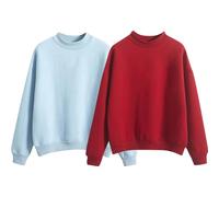 Générique Lot de 2 Sweet Femme San Capuche 2025 Sweat-Shirt Femme Décontracté Simple Couleur Unie Manches Longues à Col Rond Blouse Top Pattes Lavage Hauts Basiques Pull Automne - Hiver