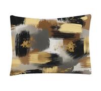 Générique Lot de 2 Taies d'oreiller 65x65 Coups de Pinceau Abstrait Housse de Coussin Carrée, Réversible Taie Oreiller Noir Gris et Or avec Fermeture éclair, pour Canapé, lit, Décoration d'intérieur