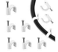 Générique Lot de 200 Colliers de Serrage à Ongles - Blanc - avec Clou branché - Clips de câble Ronds - 10 mm pour câble réseau