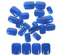Générique Lot de 24 Faux Ongles à Presser Courts Bleus Pailletés, Capsules D'ongles en Gelée à Couverture Complète Colle, Kit Faux Ongles pour Manucure Professionnelle et Usage Quotidien
