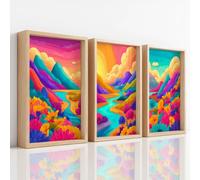 Générique Lot de 3 Affiche Decoration Murale Stylisé Psychédélique, Tableau Art en Motif de Montagne Rivière Forêt Arbre Lumineux Vibrant, Peintures pour Chambre Salon Salle à Manger (29.7 x 42 cm)