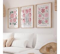 Générique Lot de 3 affiches de fleurs, affiches et impressions d'art de photos de fleurs roses vintage, collages muraux de décoration de chambre à coucher pour adolescente, sans cadre (21 x 30 cm)