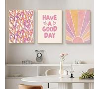 Générique Lot de 3 affiches roses esthétiques, décoration murale minimaliste pastel avec cœurs, rayons de soleil et citation motivante, affiches sur toile sans cadre pour chambre, salon (40 x 50 cm)