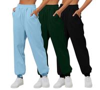 Générique Lot de 3 Bas de Jogging Femme Automne Hiver Ample à Jambes Version Épaissie Pantalon d'entraînement Couleur Unie Comfort Everyday Jogging Pantalons de Base