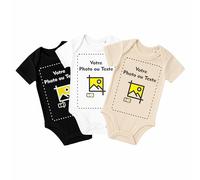 Générique Lot de 3 bodies bébé personnalisés Grenouillères en coton avec impression de nom photo ou texte Cadeau de naissance et baby shower (Colori Assortiti, 0-3 Moise)
