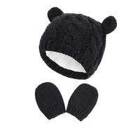 Générique Lot De 3 Bonnets Écharpes Gants Tricotés Pour Bébé Hiver Tricoté Tour Cou Chaud Bonnet Fille Ans Cache Ensemble Gant Ski Enfant Accessoires Set Pièces (Le noir,L)