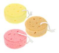 Générique Lot de 3 Éponges de Exfoliantes Ronde Alvéolées pour Garçon et Filles et Adultes Couleurs Jaune Rose et Beige Clair Éponge de Bain Douce et Nettoyante Corps Usage Quotidien