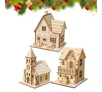 Générique Lot De 3 Maisons Lumineuses en Bois pour Noël, Maisons en Bois avec Éclairage LED, Figurines Lumineuses pour Décoration D'intérieur Hivernale, Décorations Artisanales pour Étagères