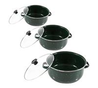 Générique Lot de 3 Mini Marmites Émaillées Vertes avec Double Poignée, Pots à Fond Plat Compatibles Induction, Cocottes Légères pour Soupes et Cuisson Polyvalente Cuisine Maison et Bureau