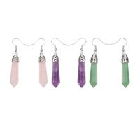 Générique Lot de 3 Paires de Boucles d'Oreilles Pendantes en Cristal Naturel Hexagonal Longues Améthyste Quartz Rose et Aventurine Verte Boucles d'Oreilles Créatives pour Femmes pour