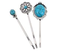 Générique Lot de 3 Pinces à Cheveux Bohèmes Turquoise Style Rétro, Accessoires de Coiffure Occidentaux pour Femmes, Barrettes Décoratives en Alliage Léger, pour Mariages et Usage Quotidien