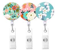 Générique Lot de 3 Porte-badges Rétractables Pratiques en Plastique Clip Solide, Enrouleurs Télescopiques Floraux Colorés Bleu, Rose et Vert, Porte-badge Portable pour Infirmières et Bureau