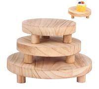 Générique Lot de 3 rehausseurs d'exposition en bois rondes 5, 6 et 8 pouces, mini supports pour cupcakes, mini plateaux en bois brûlé style ferme, pour bougie, plante, vase