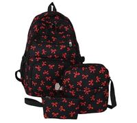 Générique Lot de 3 sacs à dos esthétiques pour fille avec nœuds, Ensemble sac à dos d'écolier pour fille - 3 pièces - Avec sac à bandoulière et petit portefeuille (Rouge,Taille unique)