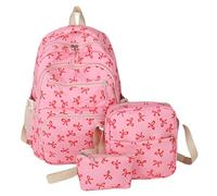 Générique Lot de 3 sacs à dos esthétiques pour fille avec nœuds, Ensemble sac à dos d'écolier pour fille - 3 pièces - Avec sac à bandoulière et petit portefeuille (Rose Rouge,Taille unique)
